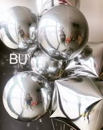 Шар А 3D КУБ 15" Б/РИС Металлик Silver (Серебро)  (БГ-19)
