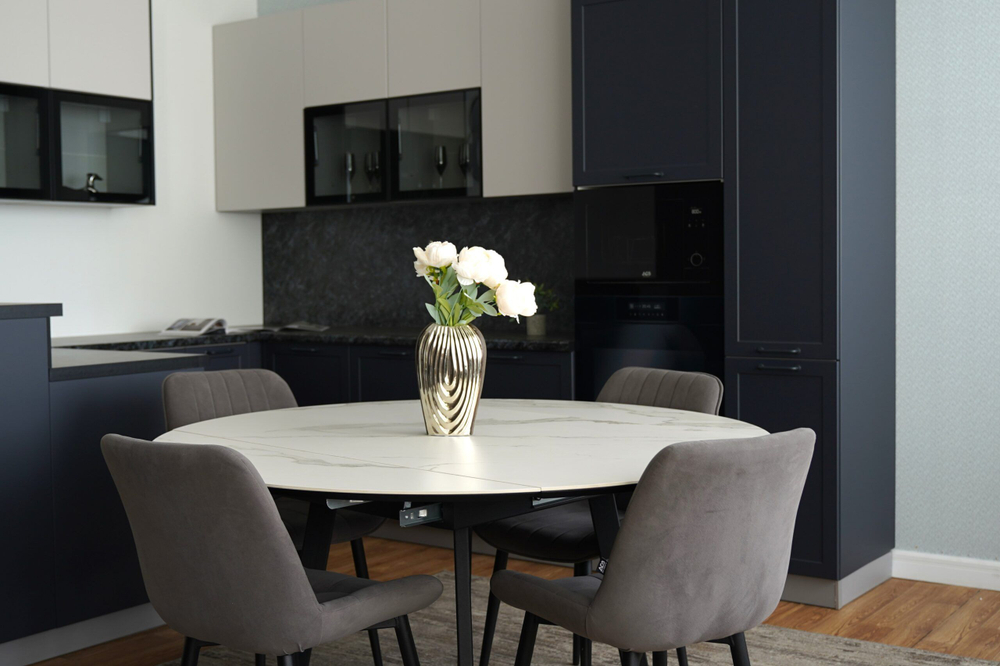 Стол кухонный обеденный круглый раздвижной Белый 140(80)х140х74 см