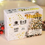 Гирлянда электрическая 9,5м, 100 ламп LED, прозрачный провод, 8 режимов, белый свет