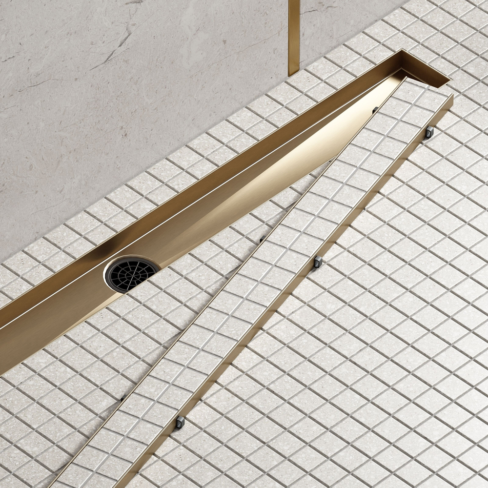 Душевой лоток Drain System 700 DS230207/17 Золото матовое, с панелью «Plate» под плитку