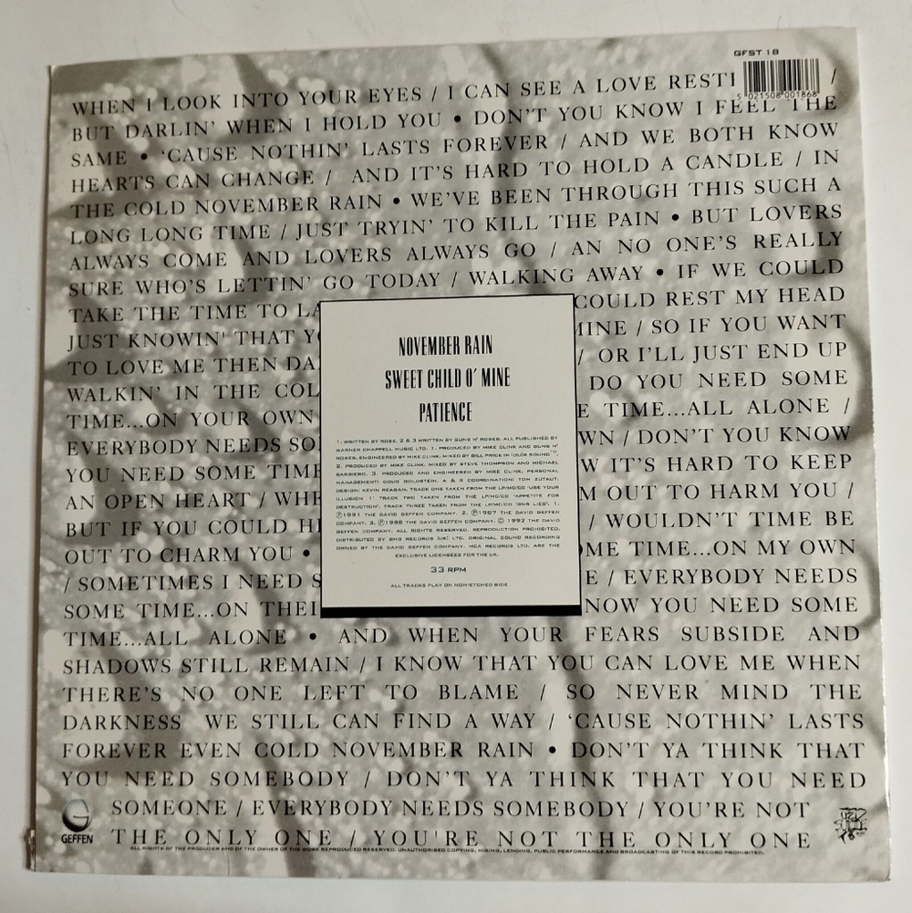 Винтажная виниловая пластинка LP Guns N Roses November Rain (UK 1992) Limited Edition
