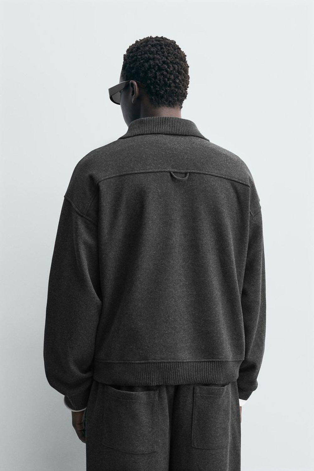 ZARA ТОЛСТОВКА ПОЛО С ТЕКСТУРОЙ, ТЕМНО-СЕРЫЙ