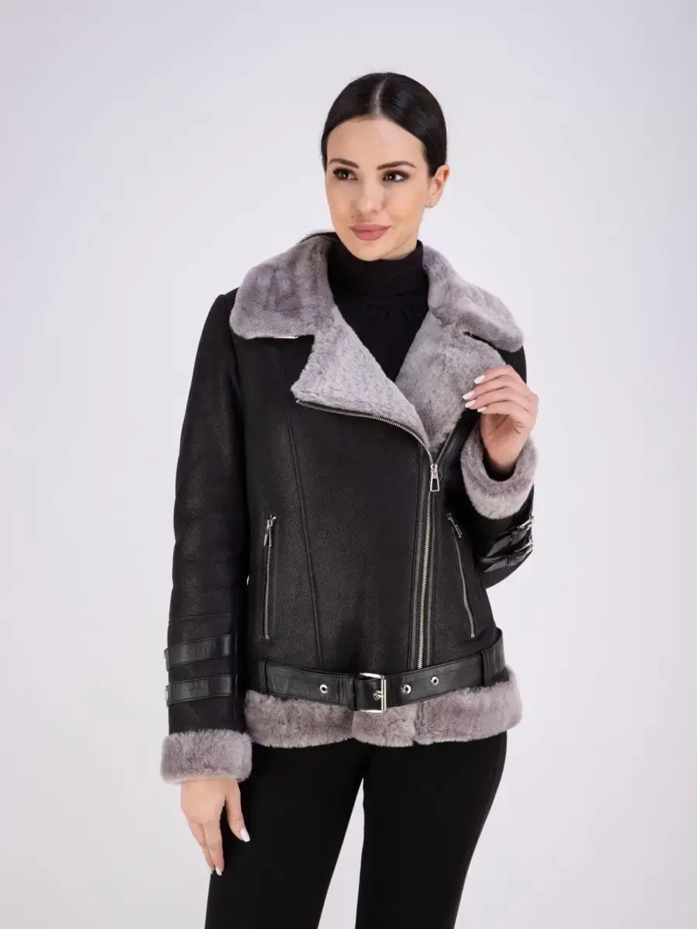 Дубленка авиатор женская натуральная короткая зима Турция