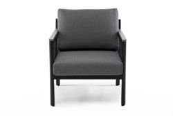 "Сан Ремо" кресло плетеное из роупа садовое, каркас алюминий темно-серый, роуп серый, ткань серая