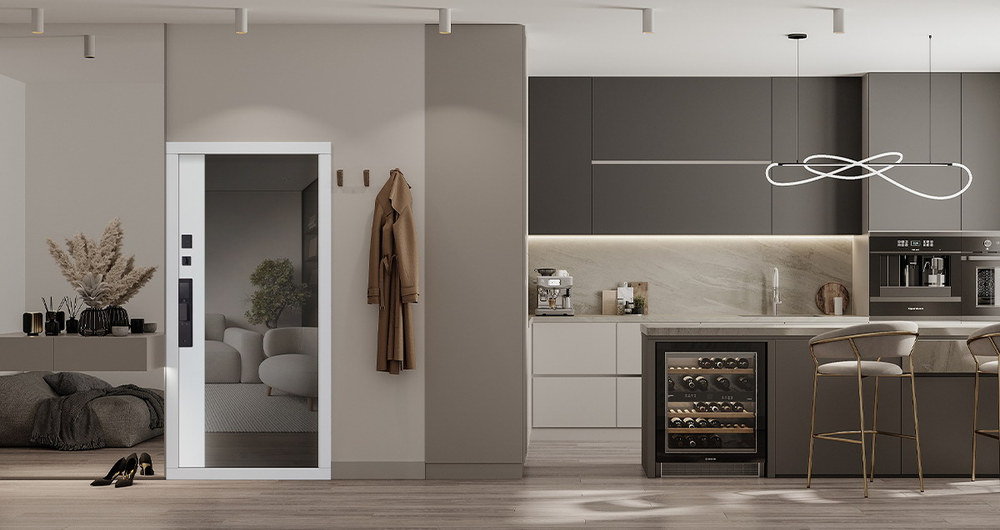 Стальная дверь "Авангард" с зеркалом (биометрический замок)