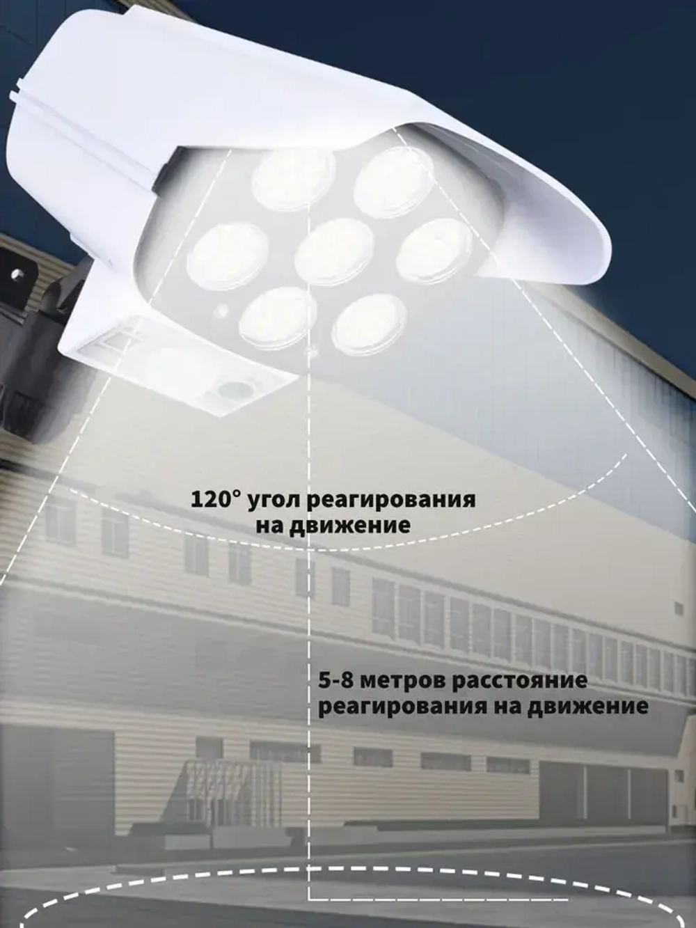 Уличный светильник беспроводной на солнечной батарее с датчиком движения и пультом. Прожектор светодиодный. Муляж камеры видеонаблюдения.