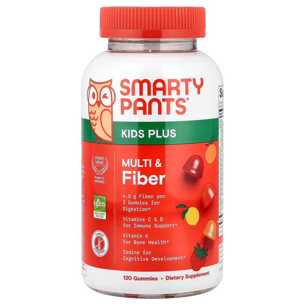SmartyPants, Kids Plus, мультивитамины и клетчатка, клубника, апельсин и лимон, 120 жевательных таблеток
