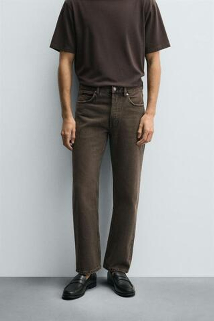 ZARA ДЖИНСЫ STRAIGHT FIT REGULAR, КОРИЧНЕВЫЙ