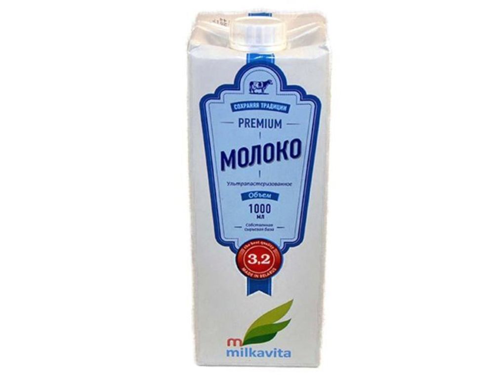 Молоко Milkavita питьевое ультрапастеризованное 3.2% Tetra Brik Square с крышкой, 1л
