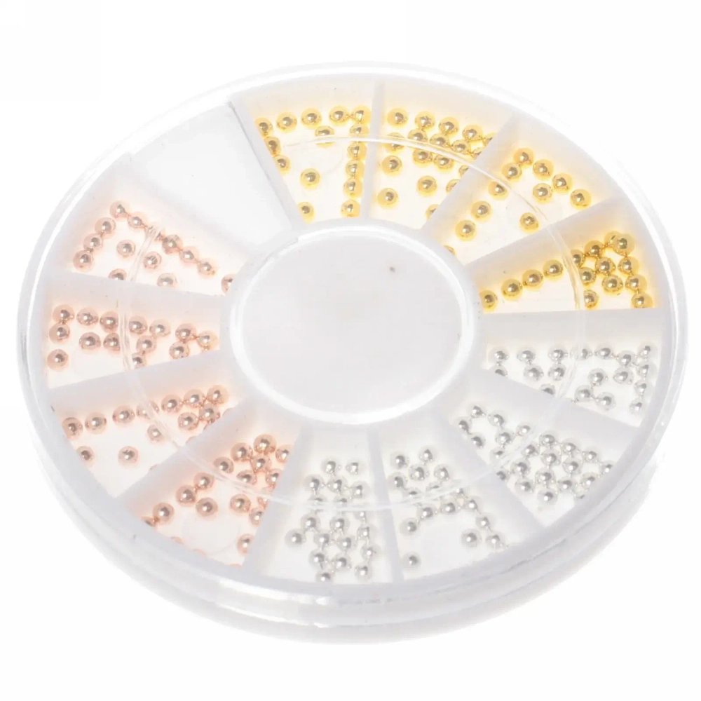Украшение для нейл-арта «Nail Art Design», бусинки, цвет золото, серебро и бронза, в пакете, 7*7см