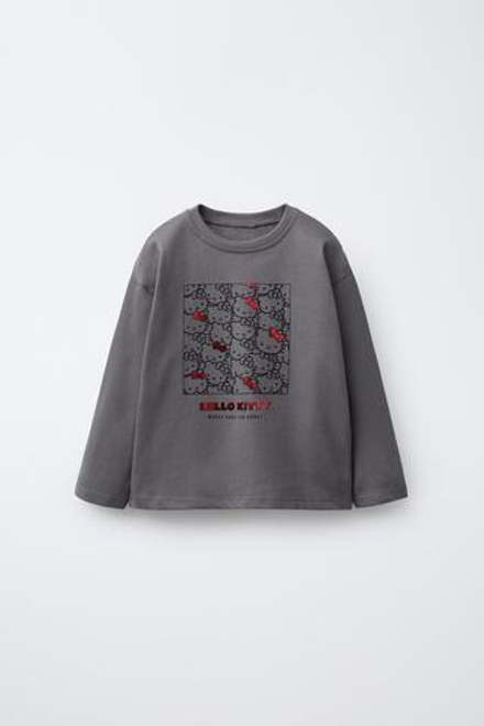 ZARA ЛОНГСЛИВ С СЕРДЕЧКАМИ HELLO KITTY ©, АНТРАЦИТОВО-СЕРЫЙ