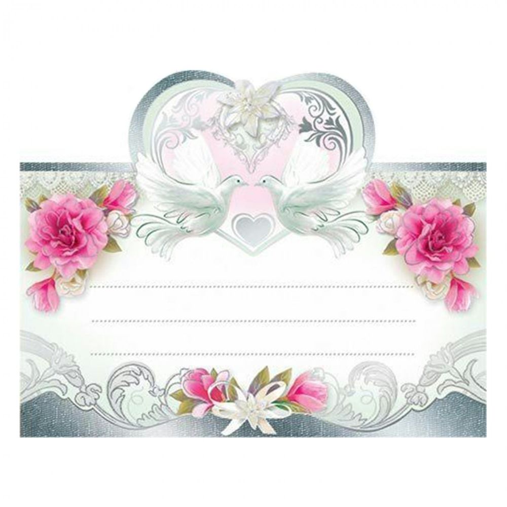 Банкетная карточка с фольгой, 93 х 156 мм, "Голуби", свадебная
