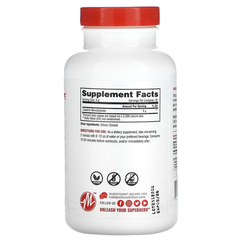 Metabolic Nutrition, Креатин, без добавок, 100 г (3,52 унции)