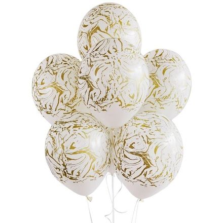Шары "Белые с принтом - золотой мрамор"