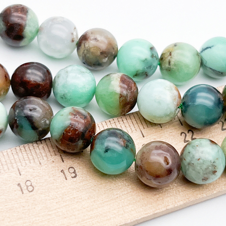 Хризопраз с включениями бусины, диаметр около 10,2-10,4 мм, цена за 9 шт (1/4 нити)