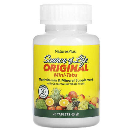 NaturesPlus, Source of Life, оригинальные мини-таблетки, добавка с мультивитаминами, минералами и концентратом цельных продуктов, 90 таблеток