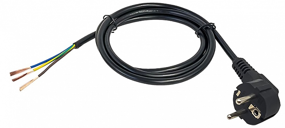 Шнур сетевой с вилкой, черный ПВС 3*1,5 3 метра