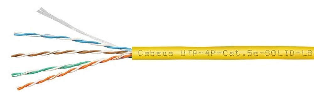 Кабель витая пара U/UTP 5e кат. 4 пары Cabeus UTP-4P-Cat.5e-SOLID-LSZH-YL