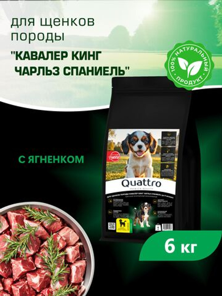 Quattro корм для щенков породы Кавалер кинг чарльз спаниель, с ягненком, 6 кг, QUATTRO