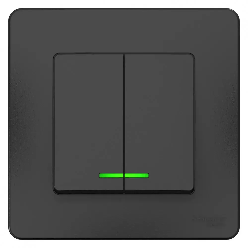 BLANCA С/У 2-клавишный ВЫКЛЮЧАТЕЛЬ (сх.5) с подсветкой, 10А, 250В, АНТРАЦИТ