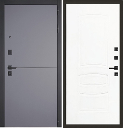Входная дверь собранная в квартиру Лекс Гранд Модерн Софт графит / №68 Белая шагрень (белый матовый, без текстуры)