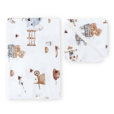 Комплект Фланелевая пеленка (ферма) и два платочка