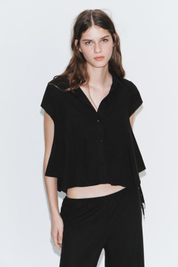 ZARA АСИММЕТРИЧНАЯ РУБАШКА СТРУЯЩЕГОСЯ КРОЯ, ЧЕРНЫЙ