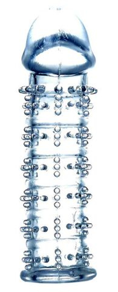 Прозрачная насадка на пенис с рельефом - 12 см. (Цвет: прозрачный)