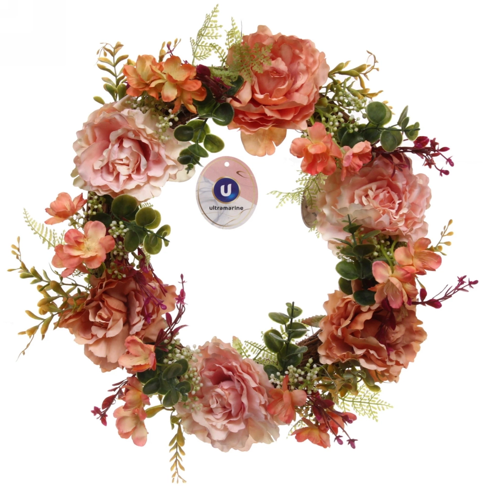 Цветы искусственные венок «Фантазия» 42см оранжевый