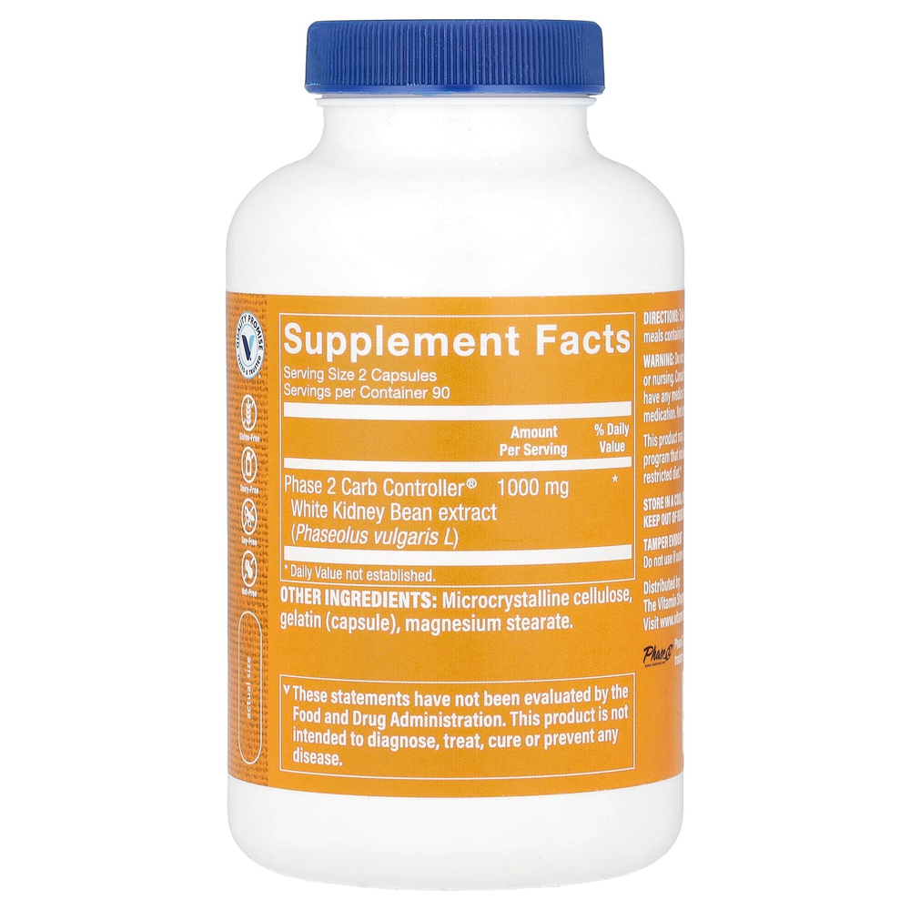 The Vitamin Shoppe, Phase 2 Carb Controller®, 1000 мг, 180 капсул (500 мг на капсулу)