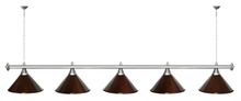 Лампа STARTBILLIARDS 5 пл. (плафоны антик медь,штанга красная,фурнитура золото)