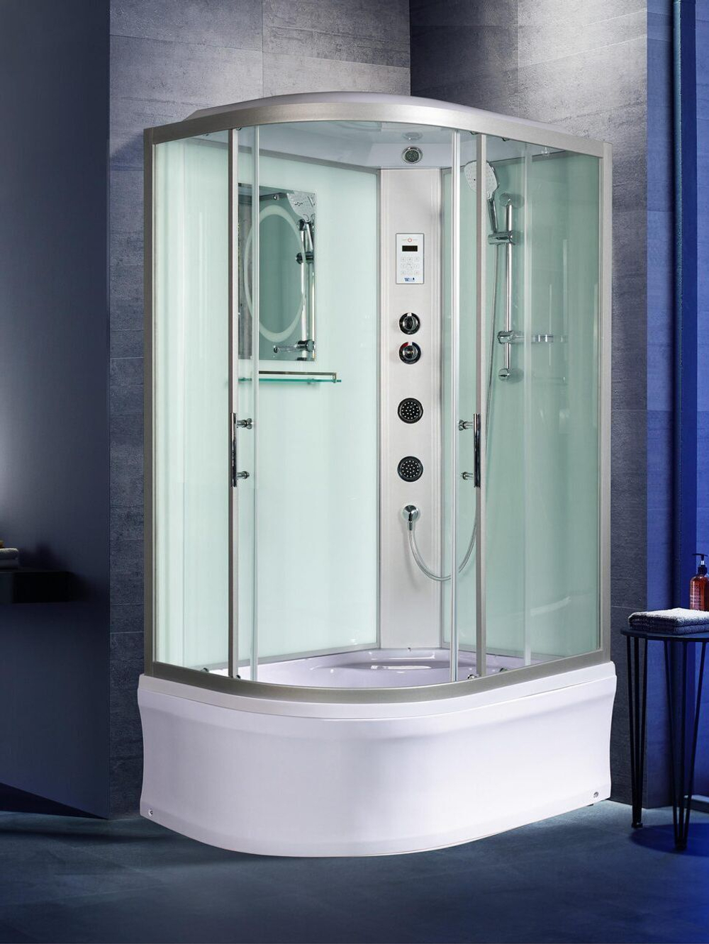 Душевая кабина WeltWasser  WW500 HALLE 1204 R 120х90 см,  прозрачное стекло, поддон низкий, крыша, гидромассаж, правосторонняя