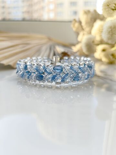 Браслет из бисера "Змейка" 19 см ручной работы с камнем Кианит