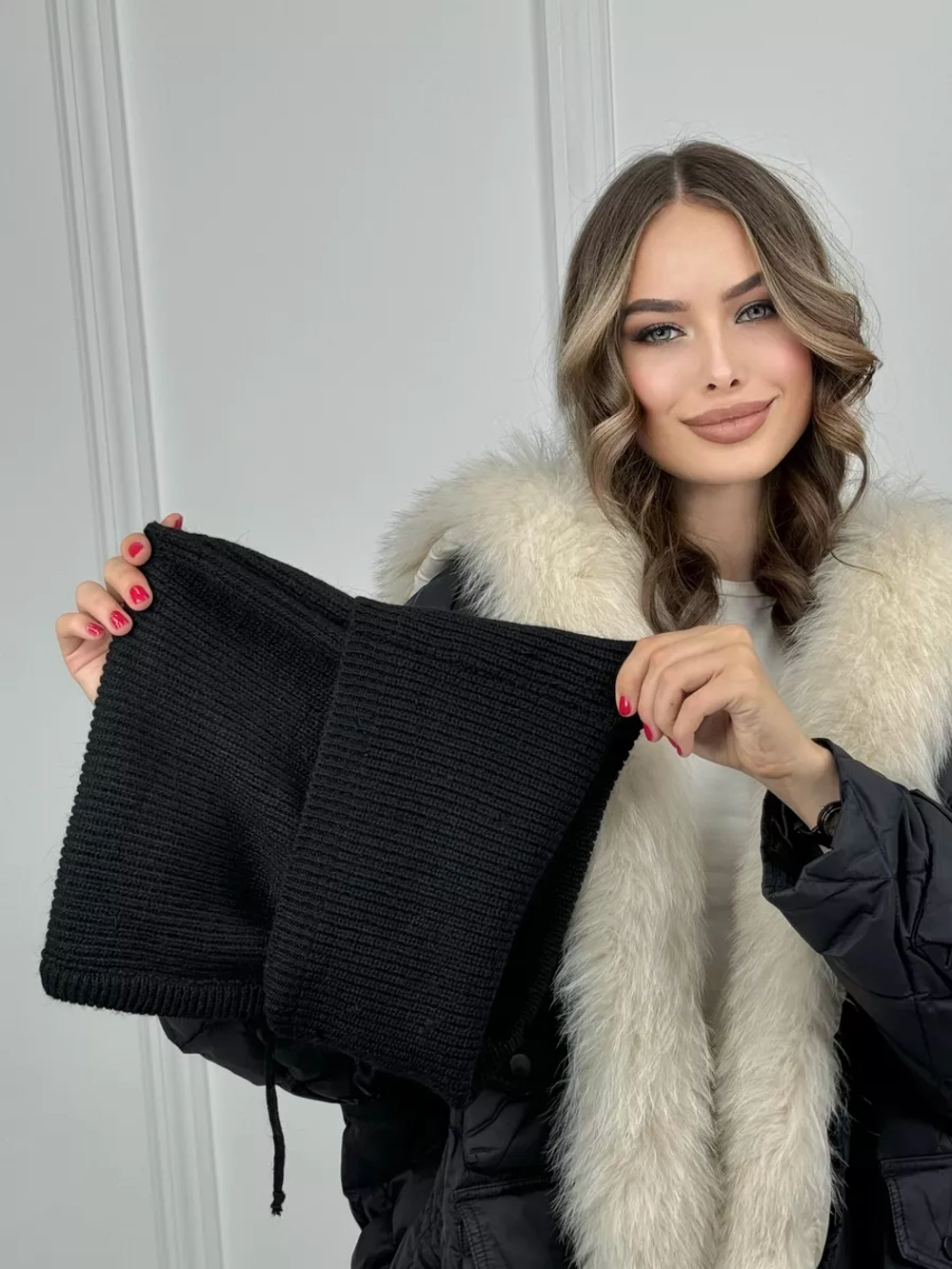 капор зимний и осенний капюшон- снуд вязаный ангора