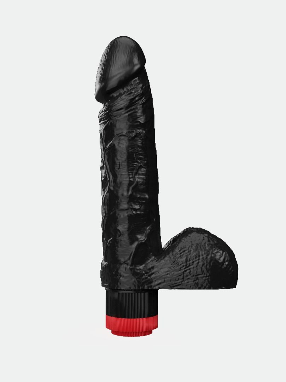 Чёрный виброфаллос с пышной мошонкой - 16 см. (Цвет: черный)