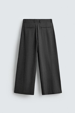 ZARA БРЮКИ WIDE FIT СО СКЛАДКАМИ, СЕРЫЙ МЕЛАНЖ