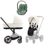 Коляска 3 в 1 Cybex Priam IV Rosegold complete и автокресло Cloud T i-Size Leaf Green Plus Off White
