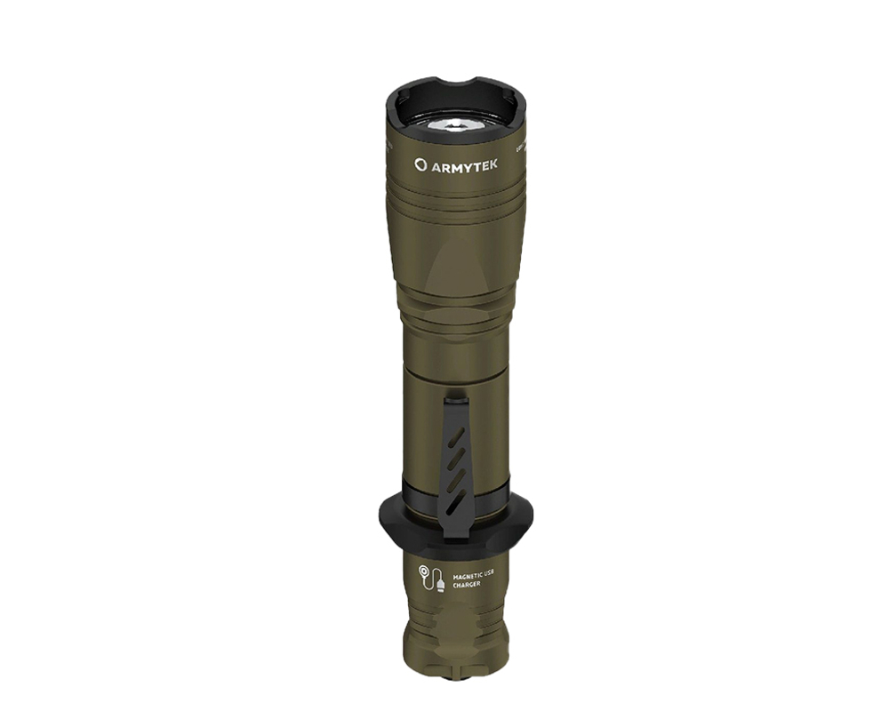 Фонарь светодиодный тактический Armytek Dobermann Pro Magnet USB Olive, 1400 лм, теплый свет, аккуму