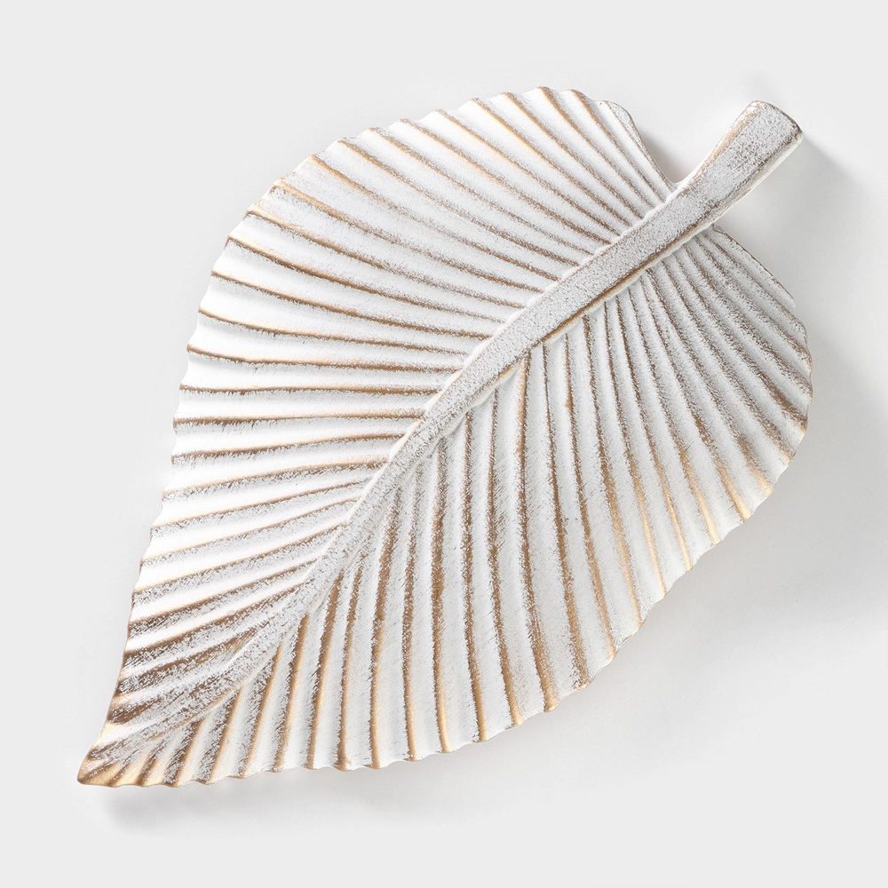 Блюдо для фруктов Доляна «Лист», 35.5×20×5 см, золотое с белым 5801004