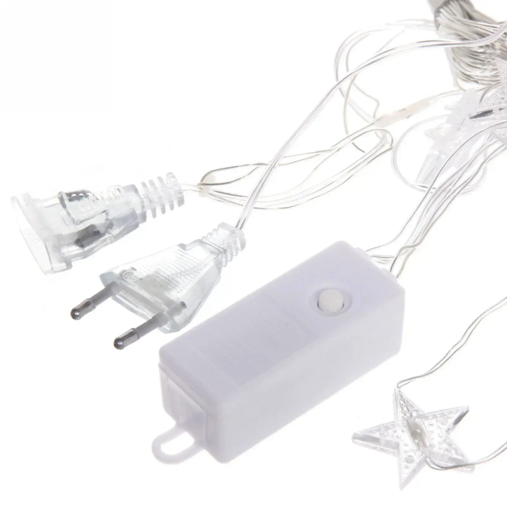 Гирлянда для дома ЗАНАВЕС «Звезды» ш3* в1 м 80 ламп LED, прозр. пров, 8 реж,IP-40, Теплый белый (возможность соединения)