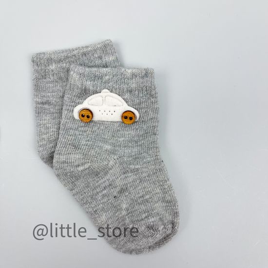 Носочки хлопковые "Машинка" Белый/Серый с машинкой