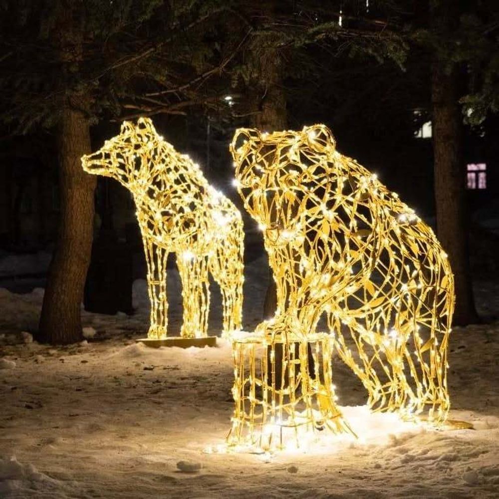 светодиодная фигура медведь у пня