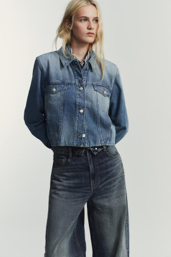 ZARA ДЖИНСЫ TRF СО СРЕДНЕЙ ПОСАДКОЙ И ОТВЕРНУТЫМ ПОЯСОМ, СИНИЙ