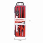 Готовальня BRAUBERG "Architect", 6 предметов: циркуль, рейсфедер + вставка + держатель, игольная вставка, грифель, 210342