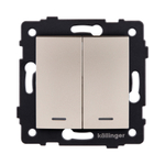 Выключатель кнопочный 2-клавишный 10А/250В с LED подсветкой, изогнутый, золотой Kollinger REA-R-014GD для Aspekt, Eleganz, Reflex