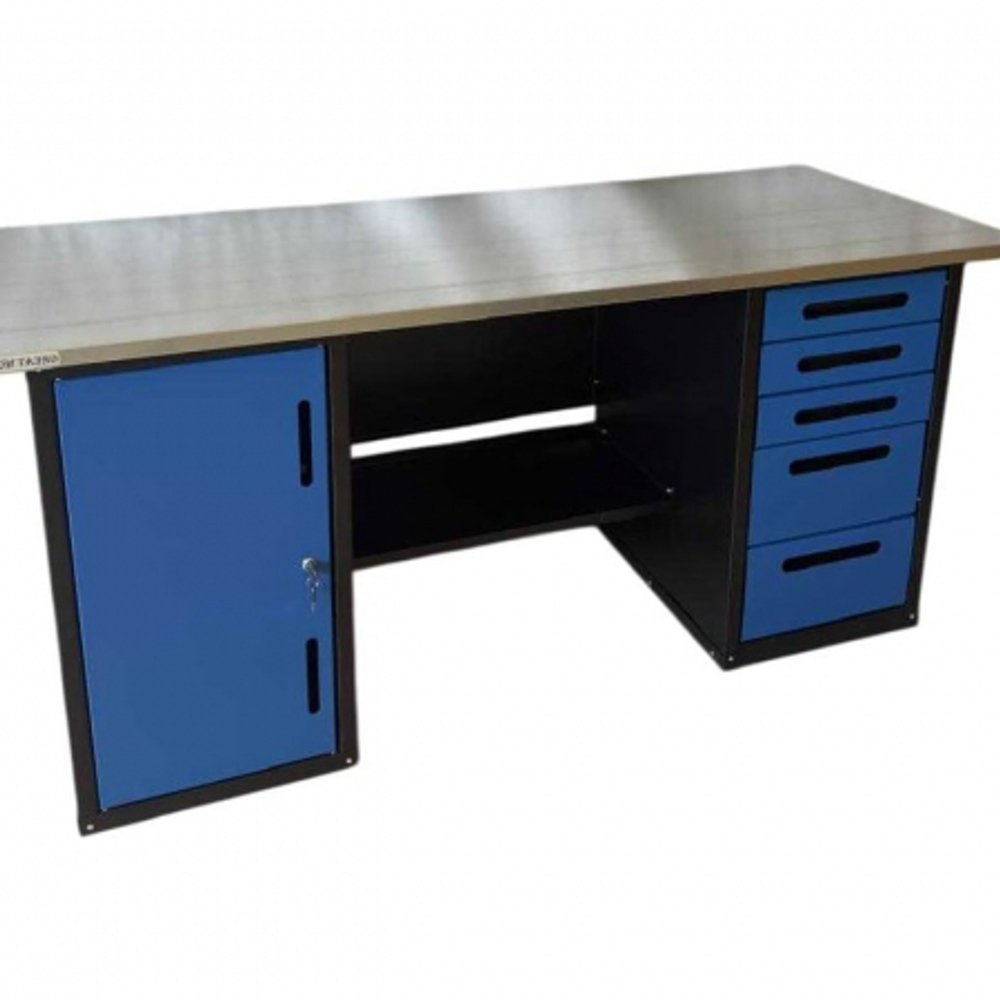 Верстак GWT-V1800B3 Great Wolf - двухтумбовый, 5 ящиков, тумба с дверью, синий 1800x700мм