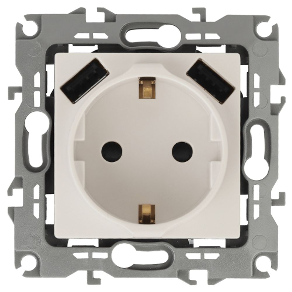 12-4109-02 ЭРА Розетка 2P+E 16A-250В, штор. с 2xUSB 5В-3А, Эра12, слоновая кость | Эра 12 Слоновая кость