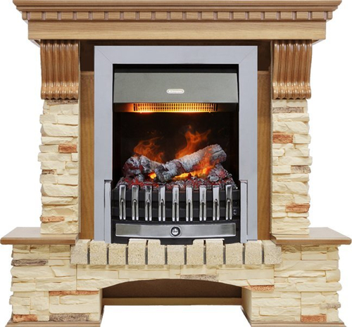 Каминокомплект Pierre Luxe - Дуб / Сланец с очагом Danville Chrome FB2