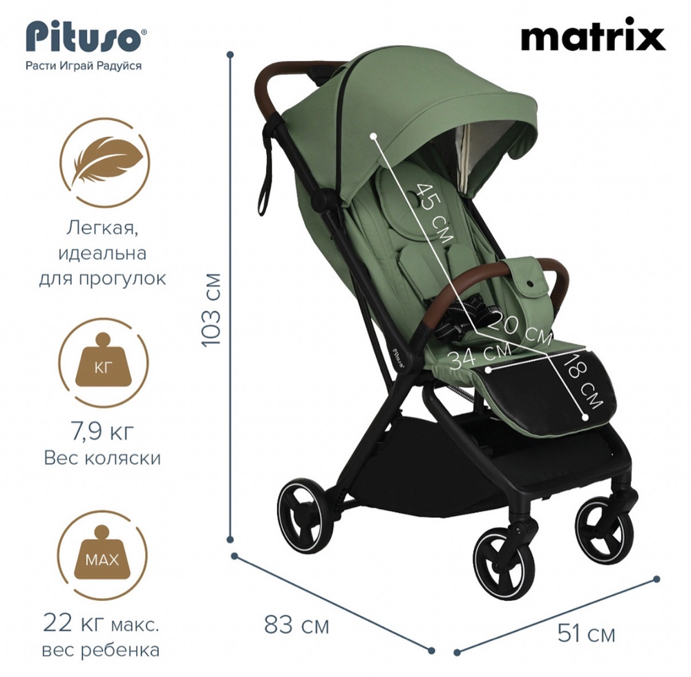 Коляска прогулочная Pituso Matrix PU Emerald mood