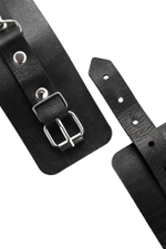 Черные однослойные наручники из натуральной кожи с цепочкой (Цвет: черный)